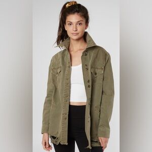 Free People Moonchild Denim‎ Utility Military Cargo Jacket